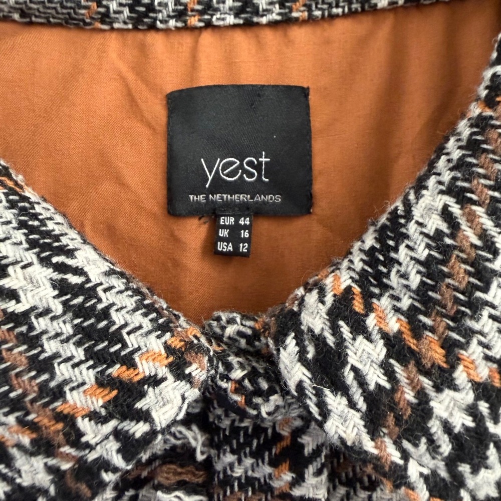 Yest The Netherlands Plaid Shacket Gray Brown Houndstooth Fringe Shirt Jacket 12 - Picture 4 of 10